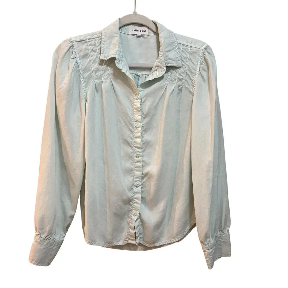 Bella Dahl Shirt Womens S Green Collared Button Front Long Sleeve Lyocell Top